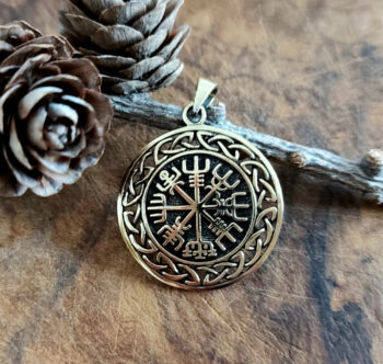 Vegvisir mit Flechtband groß Bronze