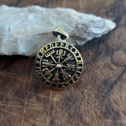 Vegvisir mit Runenrand klein Bronze